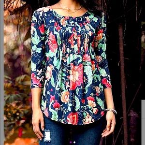 Reborn Navy & Red Floral Pin Tuck Tunic- NWT